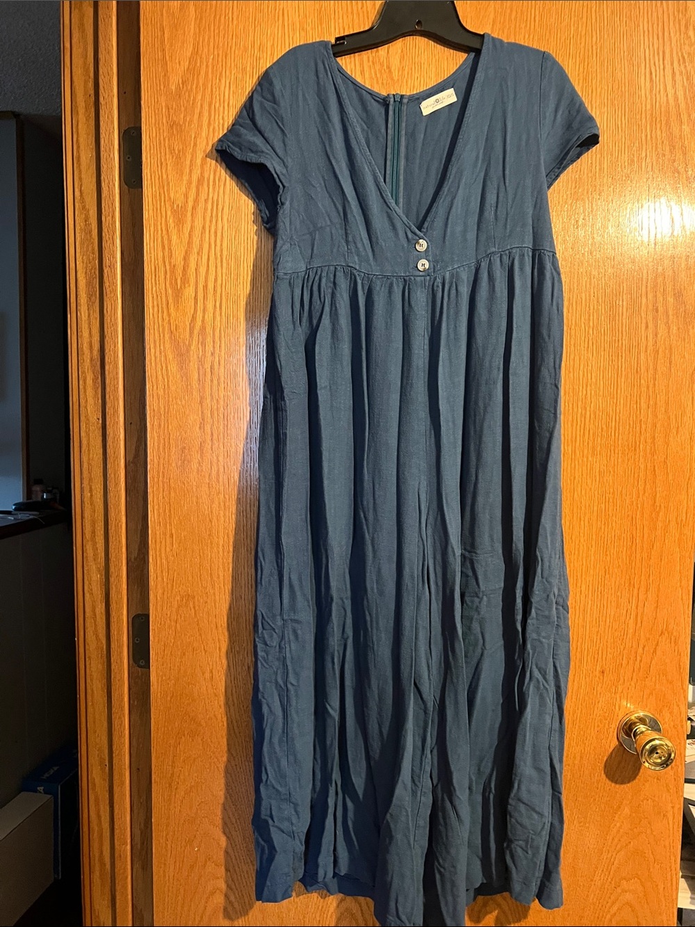 Women's Navy Blue Short-Sleeve romper with V-Neck